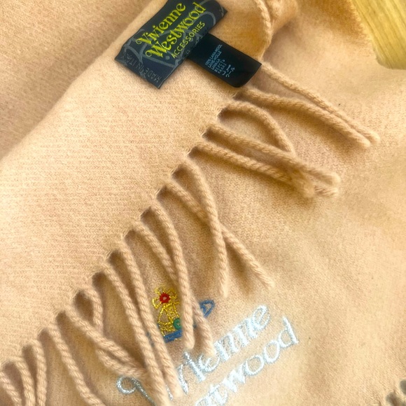 Vivienne Westwood Women's Embroidered Lambswool Scarf 30X180 - Camel - Picture 3 of 5